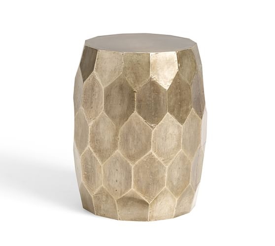 VINCE METAL-CLAD ACCENT STOOL- BRUSHED SILVE - Image 0