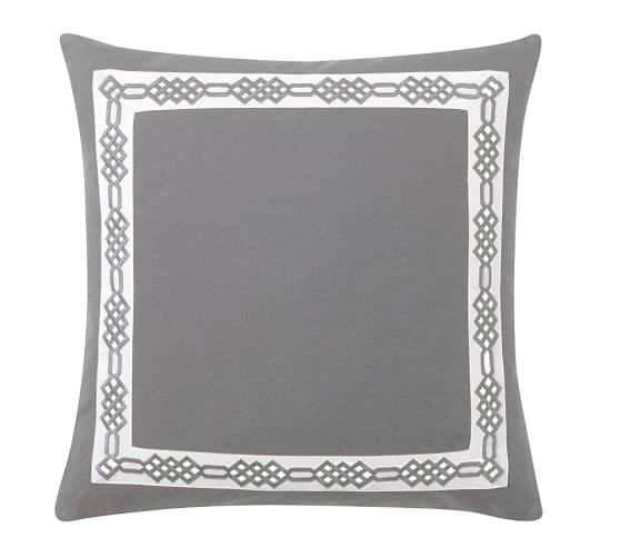 MONOGRAMMABLE EMBROIDERED BORDER 18" PILLOW COVER - Gray - Insert sold separately - Image 0