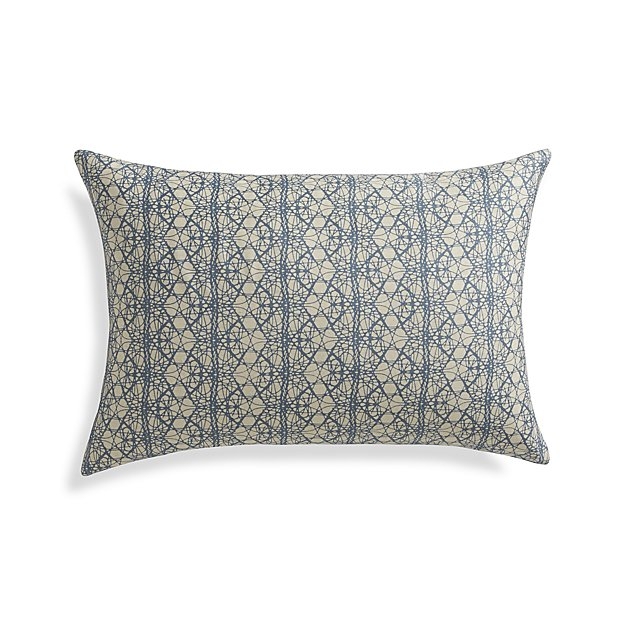 Lira 22"x15" Pillow - Blue on natural - With Feather-Down Insert - Image 0