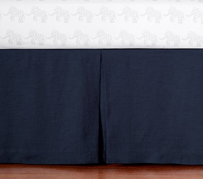 Belgian Flax Linen Nursery Bedding - Crib Skirt - Navy - Image 0