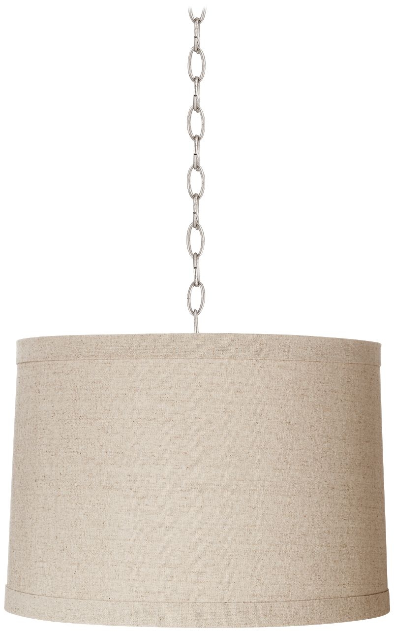 Linen Drum 16" Wide Brushed Steel Shaded Pendant - Image 0