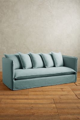 Basketweave Linen Carlier Slipcover Sofa - Image 0
