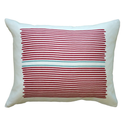 Louis Stripe Linen Lumbar Pillow - Red / Blue Stripe - 14" H x 18" W - Eco-fill - Image 0