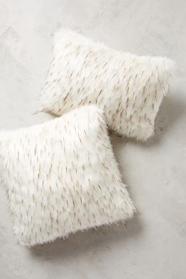 Faux-Fur Pillow-12" x 18"- White-feather down fil - Image 0