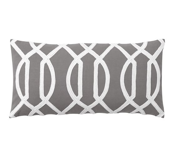 Trellis Embroidered Pillow Cover - Gray, 12x24, No Insert - Image 0