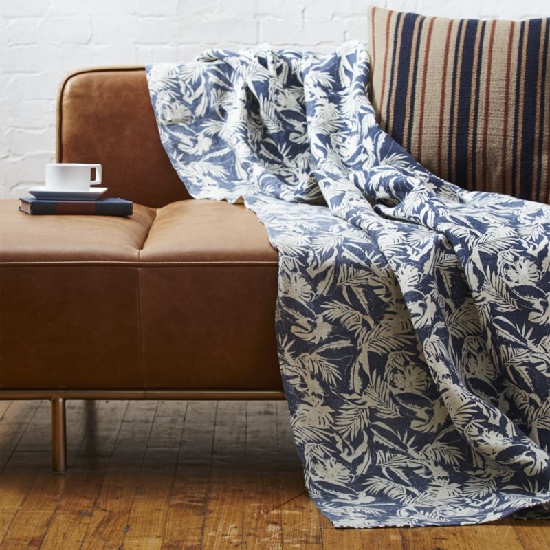The Hill-Side tropical leaves linen throw - Image 0