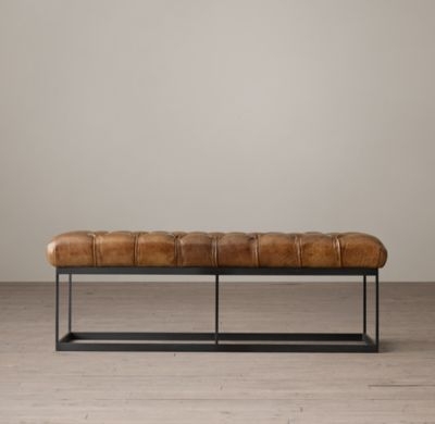 TUFTED LEATHER & METAL BENCH - Molasses - Image 0