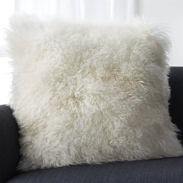 Pelliccia Ivory 23" Mongolian Lamb Fur Pillow with Feather-Down Insert - Image 0