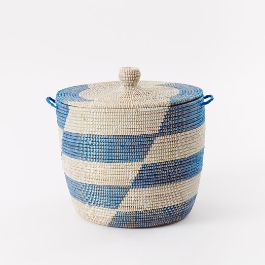 Graphic Printed Oversized Basket - Blue Stripes - Image 0