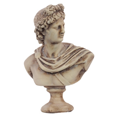 Cement Greek Deity Apollo Bust on a Pedestal - 13" H /Brown - Image 0