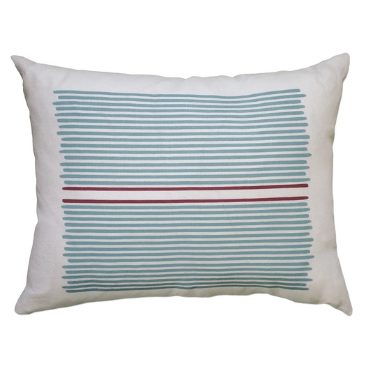 Louis Stripe Linen Lumbar Pillow - Blue / Red Stripe - 14" H x 18" W - Eco-fill - Image 0