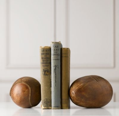 vintage leather sports ball bookend - set of 2 - Image 0