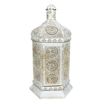Moroccan Iron Lantern - Distressed White/Gold - Image 0