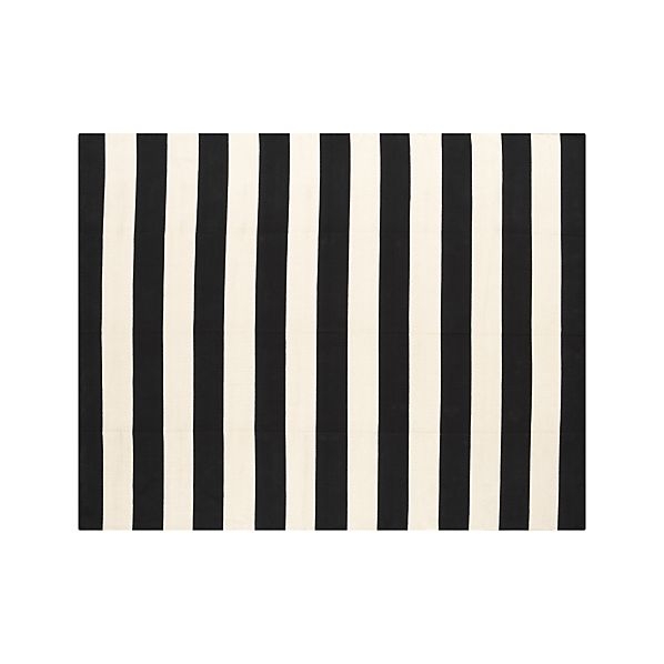 Olin Black Striped Cotton Dhurrie 5'x8' Rug - Image 0