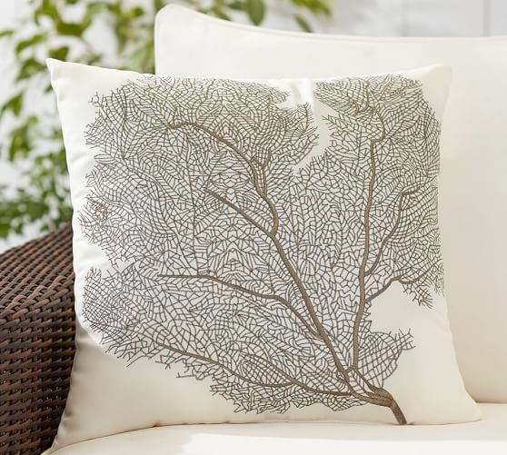 SEA FAN EMBROIDERED INDOOR/OUTDOOR PILLOW 20", insert - Image 0