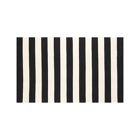 Olin Black Striped Cotton Dhurrie  Rug - Image 0