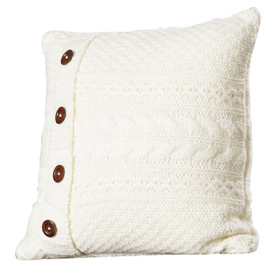 Cable Knit Throw Pillow-18" x 18" -Ivory-Down/Feather - Image 0