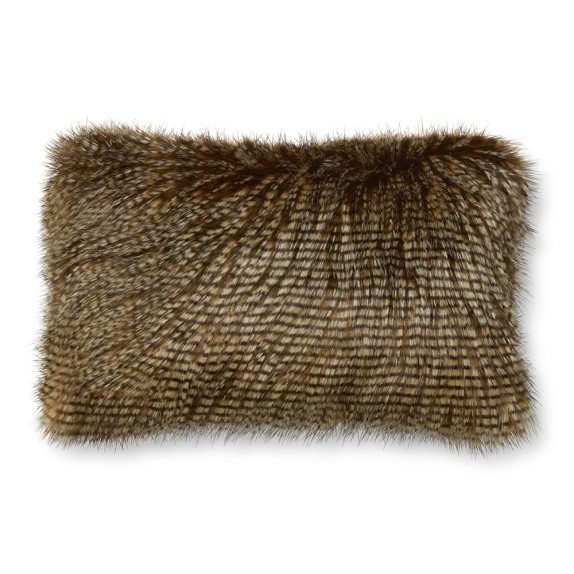 Faux Fur Pillow Cover, Brown Owl Feather -14" x 22", Insert not included - Image 0