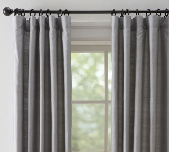Dupioni Silk Drape - Single width cotton lining; 84" - Platinum Gray - Image 0