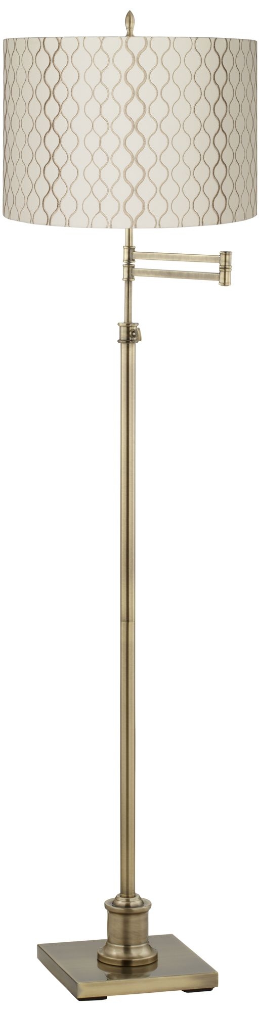 Westbury Embroidered Hourglass Brass Swing Arm Floor Lamp - Image 0