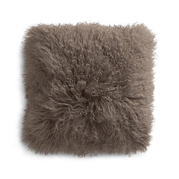 Pelliccia Mushroom Brown 16" Mongolian Lamb Fur Pillow with Feather-Down Insert - Image 0