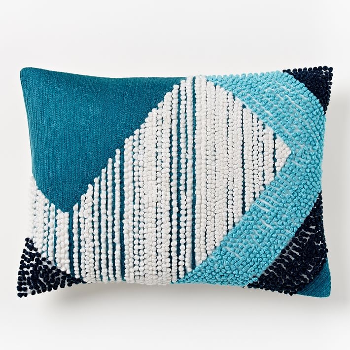 Striped Angled Crewel Pillow Cover, Blue Teal - 12"w x 16"l - Insert Sold Separately - Image 0