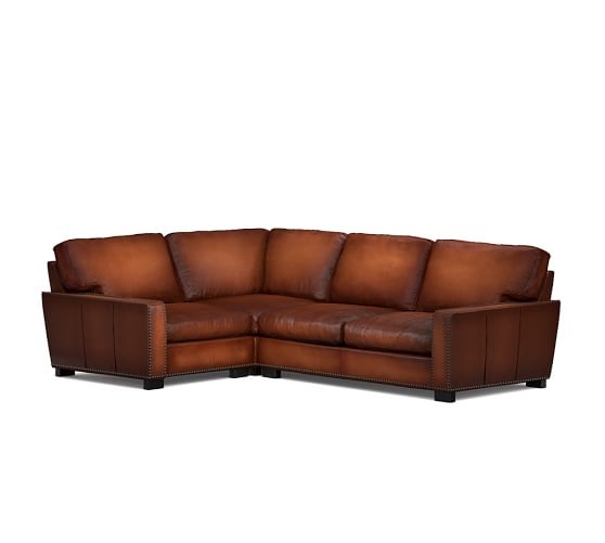 Turner Square Arm Leather 3-Piece Sectional with Corner with Nailheads - Image 0