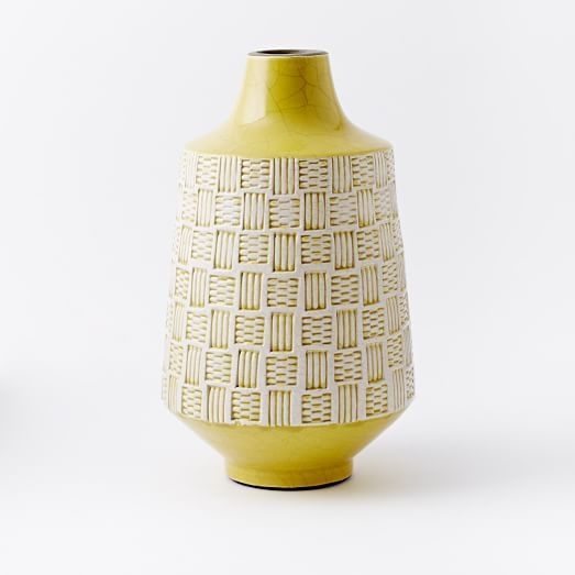 Basketweave Ceramic Large Vase - Horseradish - Image 0