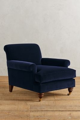 Velvet Willoughby Chair, Hickory - Navy - Image 0