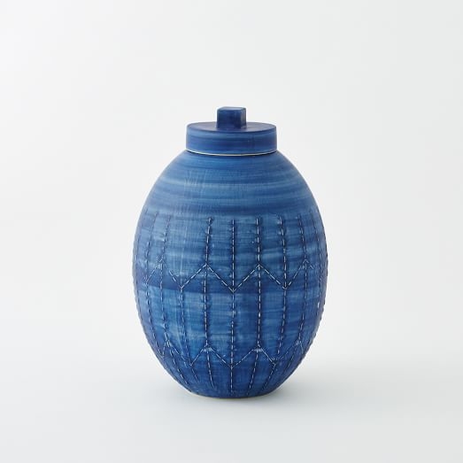Indigo Ceramic Vase - Round Ginger Jar - Image 0