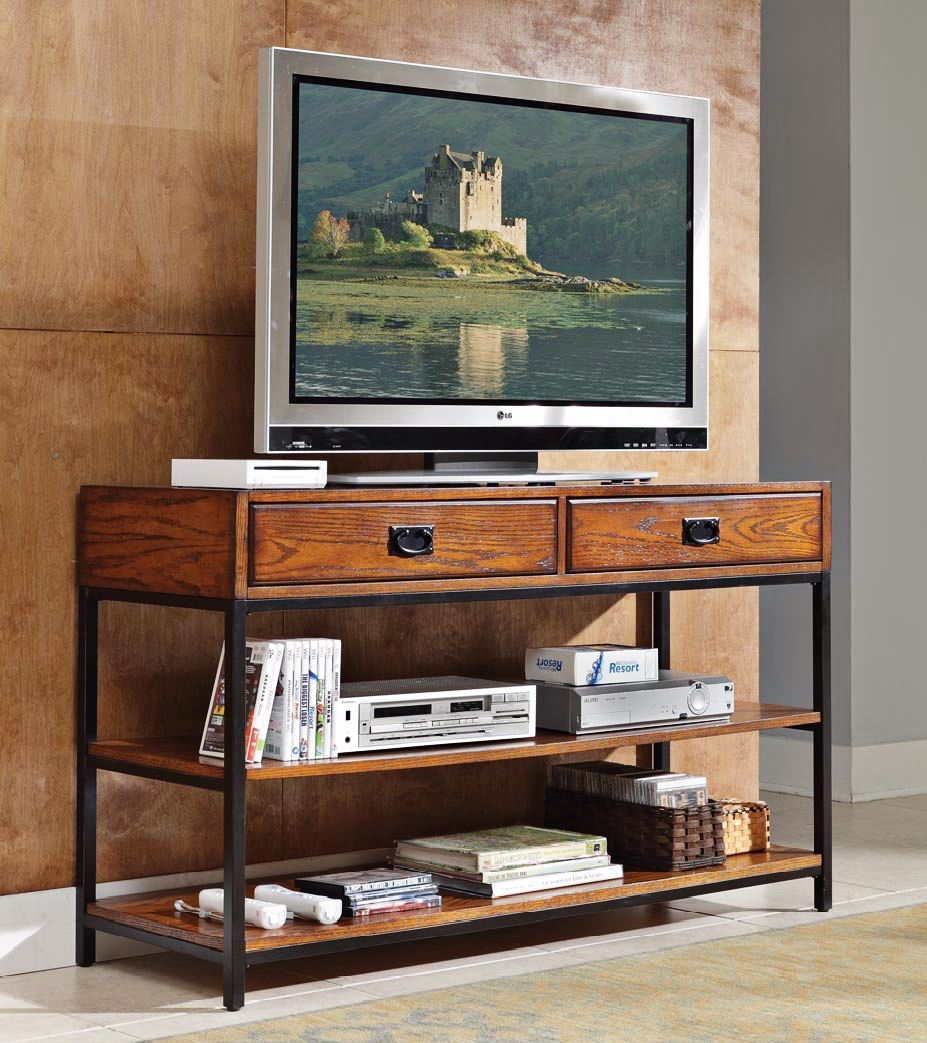 Modern Craftsman Distressed Oak Wood TV Stand - Image 0