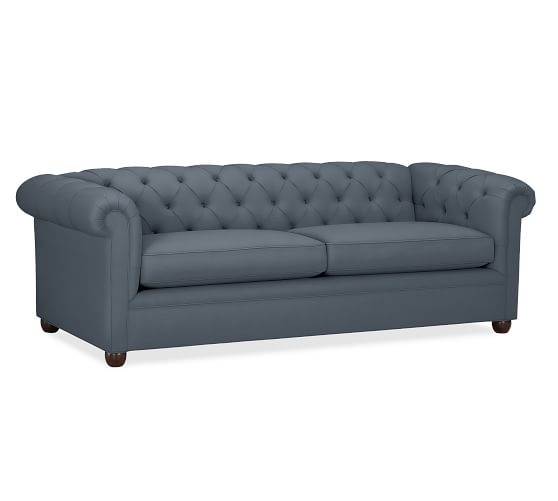 Chesterfield Upholstered Sofa - Grand Sofa - Brushed Canvas, Harbor Blue - Image 0