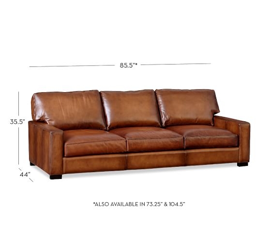 Turner Square Arm Leather Sofa - Regular, Leather, Saddle - Image 0