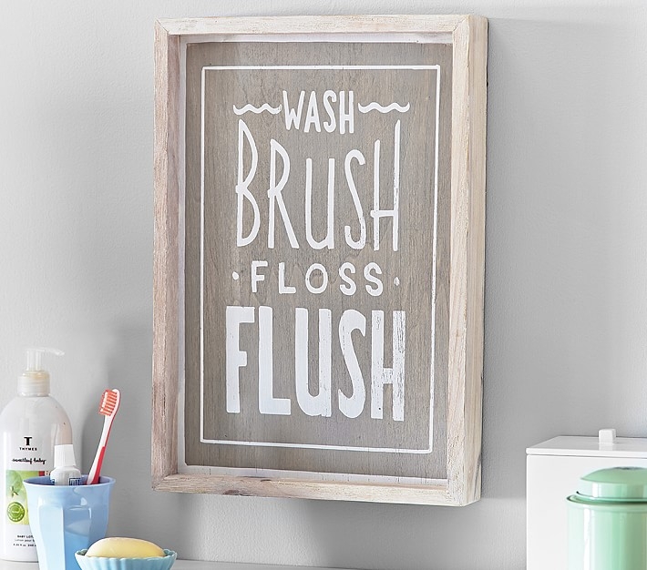 Wash, Brush, Floss, Flush Art- 10.5" wide x 15" high x 2" thick- Pine frame - Image 0