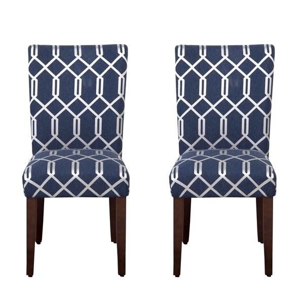 HomePop Navy Blue Cream Lattice Elegance Parson Chairs (Set of 2) - Image 0