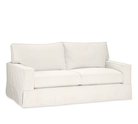 PB Comfort Square Arm Furniture- Sofa Slipcover -Denim-Warm White - Image 0