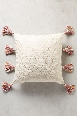 Tasseled Pointilliste Pillow- 18" x 18"- Gold- Polyfill insert - Image 0