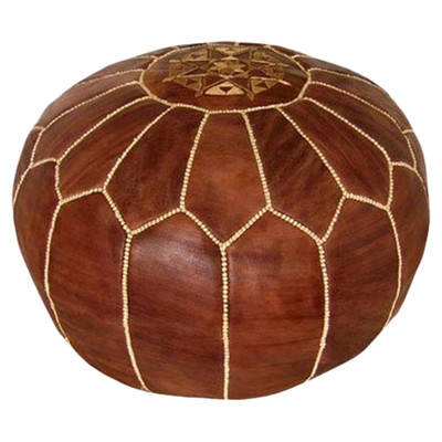 Moroccan Leather Pouf Ottoman - Brown - Image 0