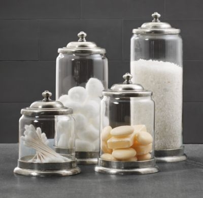 APOTHECARY PEWTER & GLASS BATH JARS-Medium - Image 0