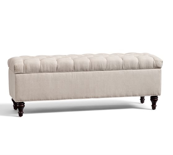 Lorraine Tufted Storage Bench - Linen, Oatmeal - Image 0
