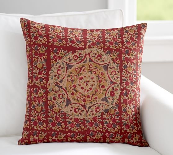 KALIMKARI PRINTED MEDALLION PILLOW COVER-20" sq-Multi-colored - Insert sold separately - Image 0