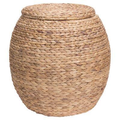 Large Round Water Hyacinth Wicker Storage Basket with Lid - Image 0
