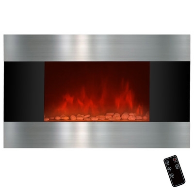 36" Wall Mount Stainless Steel and Black Electric Fireplace - Image 0