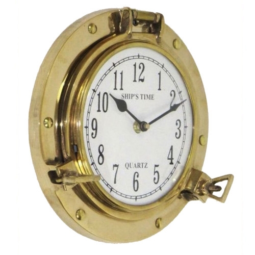 8.5" Aged Brass Porthole Wall Clockby EC World Imports - Image 0