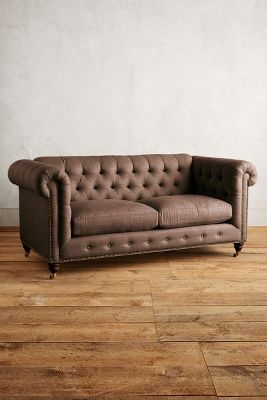 Linen Lyre Chesterfield Sofa, Hickory - Image 0