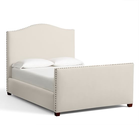 Raleigh Upholstered Nailhead Camelback Tall Bed with Footboard - Image 0