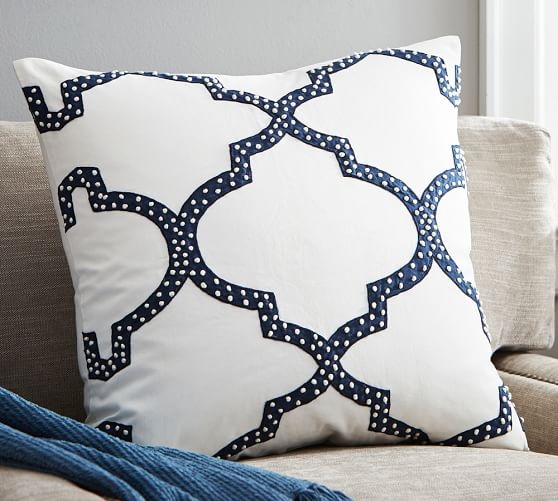Dearsley Embroidered Pillow Cover, 24"Sq, Blue/White,Insert Sold Separately - Image 0