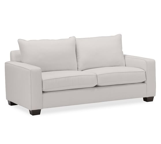 PB Comfort Square Arm Upholsterd Sofa-Sofa 77"-Organic Cotton Twill, Gray-Knife Edge-Polyester - Image 0