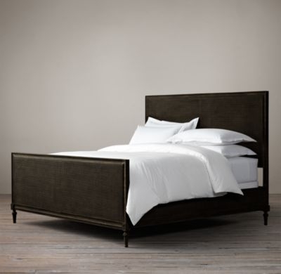 MAISON CANED PANEL BED WITH FOOTBOARD - King, Antiqued Black - Image 0