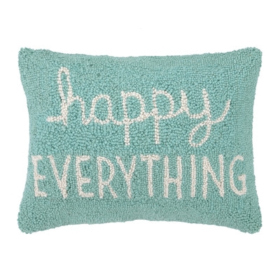 Happy Everything Hook Wool Lumbar Pillow - 12" H x 16" W - Polyester/Polyfill - Image 0